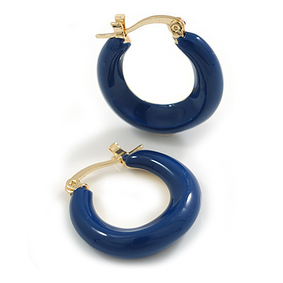 Small Blue Enamel Hoop Earrings in Gold Tone - 22mm D - main view