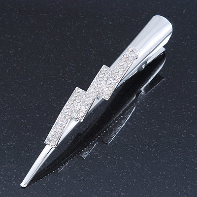 Bridal/ Prom/ Wedding Rhodium Plated Clear Crystal Hair Beak Clip/ Concord Clip - 13cm Length - main view