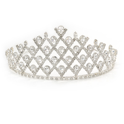 Statement Bridal/ Wedding/ Prom Rhodium Plated Austrian Crystal Tiara - main view