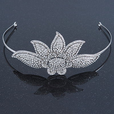 Bridal/ Wedding/ Prom Silver Tone Austrian Crystal Flower Tiara Headband - main view