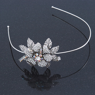 Vintage Inspired Bridal/ Wedding/ Prom Silver Tone Austrian Crystal Flower Tiara Headband - main view