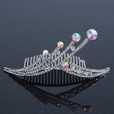 Bridal/ Wedding/ Prom/ Party Rhodium Plated 'Shooting Star' Swarovski Crystal Hair Comb Tiara - 11cm - main view