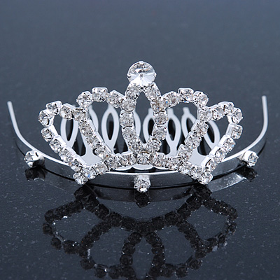 Fairy Princess Bridal/ Wedding/ Prom/ Party Rhodium Plated Swarovski Crystal Mini Hair Comb Tiara - 70mm - main view