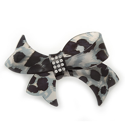 Large Animal Pattern Acrylic Crystal Bow Barrette Hair Clip Grip - 95mm Across - main view