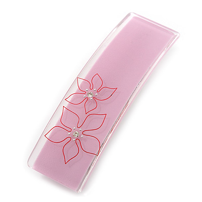 Light Pink Floral Plastic Barrette Hair Clip Grip - 10cm Across - main view