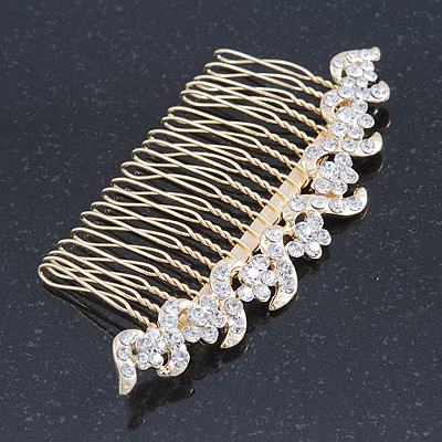 Bridal/ Wedding/ Prom/ Party Gold Plated Clear Austrian Crystal Hair Comb - 100mm - main view