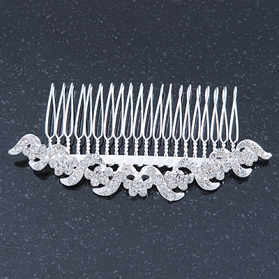 Bridal/ Wedding/ Prom/ Party Rhodium Plated Clear Austrian Crystal Hair Comb - 100mm - main view