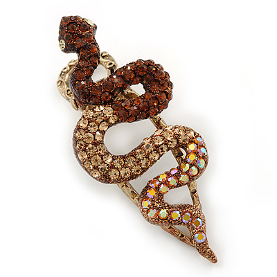 Champagne/ Topaz/ Ab Coloured Austrian Crystal Snake Hair Beak Clip/ Concord Clip In Antiique Gold Plating - 65mm L - main view