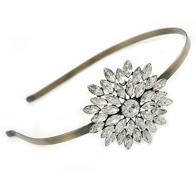 Bridal/ Wedding/ Prom Clear Crystal Flower Tiara Headband In Bronze Tone Metal - main view