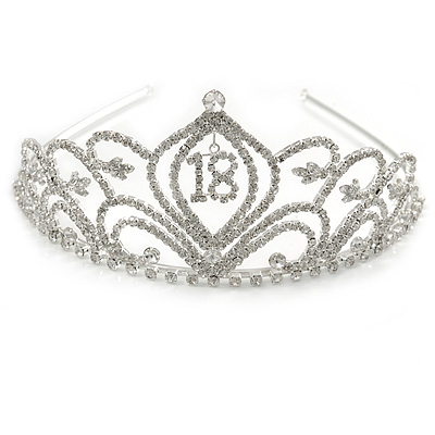 Bridal/ Wedding/ Prom Rhodium Plated Clear Crystal '18' Princess Classic Tiara