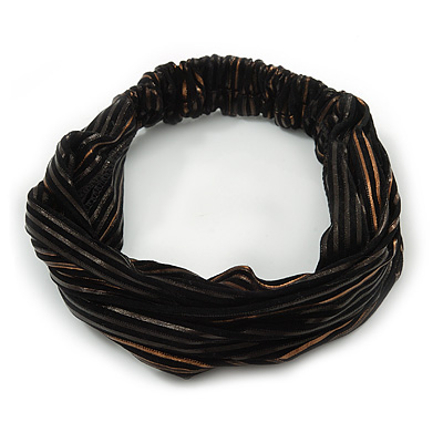 Black Stripy Fabric Wide Elastic Headband/ Headwrap - main view