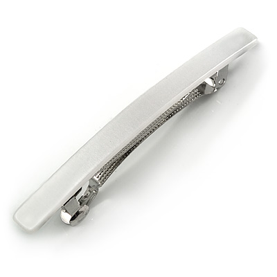 Thin White Acrylic Plain Barrette Hair Clip Grip (Silver Tone) - 85mm Across - main view