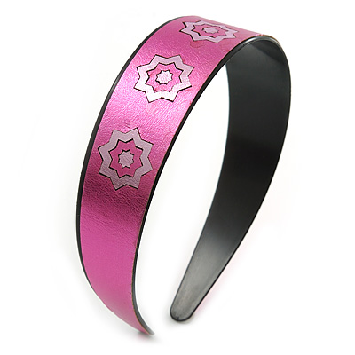 Wide Pink Leather Style Geometric Pattern Flex Alice/ Hair Band/ HeadBand - Adjustable - main view