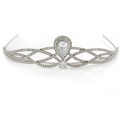 Bridal/ Wedding/ Prom Rhodium Plated CZ, Clear Crystal 'Regal' Classic Tiara