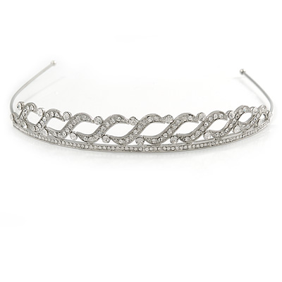 Bridal/ Wedding/ Prom Rhodium Plated Clear Crystal Braided Tiara Headband - main view