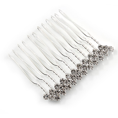 Small Bridal/ Wedding/ Prom/ Party Silver Tone Clear Austrian Crystal Side Hair Comb - 50mm