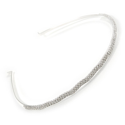 Bridal/ Wedding/ Prom Rhodium Plated Clear Crystal Two Row Wavy Tiara Headband - main view