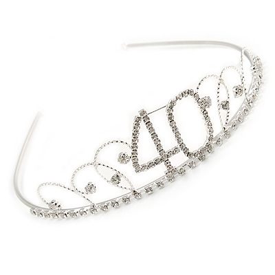 Bridal/ Wedding/ Prom Rhodium Plated Clear Crystal '40' Queen Classic Tiara - main view