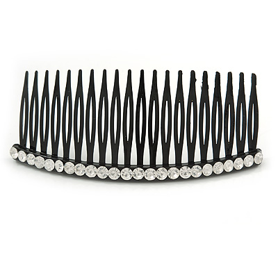Black Acrylic With Clear Crystal Accent Hair Comb - 10cm - main view