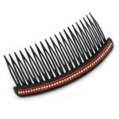 Black Acrylic With Clear and Red Crystal Accent Hair Comb - 11cm - main view