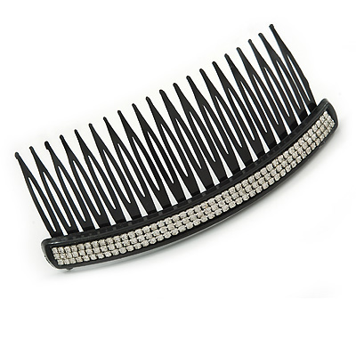 Black Acrylic With Clear Crystal Accent Hair Comb - 11cm - main view