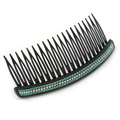 Black Acrylic With Clear and Light Blue Crystal Accent Hair Comb - 11cm - main view