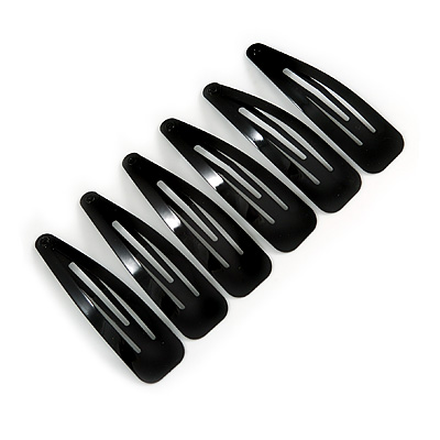 6 Piece Snap Clip Set In Classic Black - 65mm Long - main view