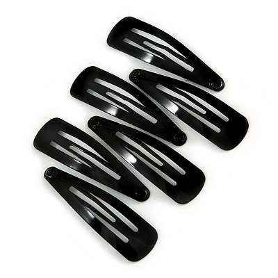 6 Piece Snap Clip Set In Classic Black - 45mm Long - main view