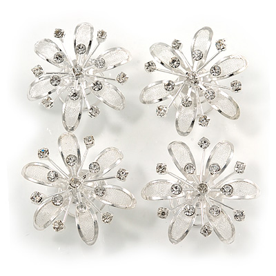 2 Wedding Hair Pins Pearl Crystal Bridal Flower Silver Twists Swirl Spirals UK 