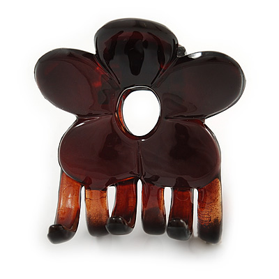 Small Flower Brown Acrylic Hair Claw - 40mm Width - main view