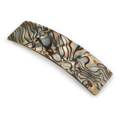 Large Mother Of Pearl Effect Acrylic Barrette Hair Clip Grip (Silver/ Grey/ Brown) - 105mm Across - main view