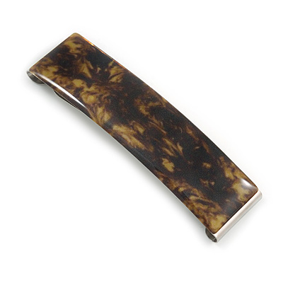 'Clic Clic' Stylish Brown Floral Print Hair Slide/ Grip/ Hair Clip with Silver Tone Closure - 70mm Across - main view