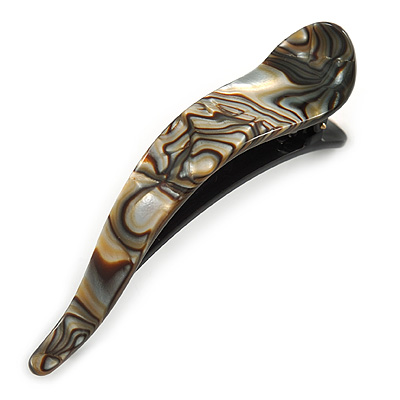 Mother Of Pearl Motif Curved Acrylic Hair Beak Clip/ Concord Clip (Black/ Beige) - 10cm Across - main view