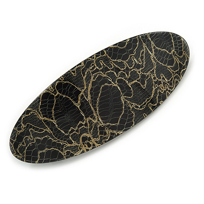 Large Gold Lace Effect Acrylic Oval Barrette Hair Clip Grip (Dark Grey) - 95mm Across