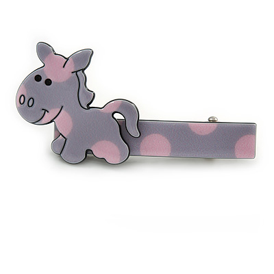 Children's/ Teen's / Kid's Lavender/ Pink Donkey Acrylic Hair Beak Clip/ Concord Clip/ Clamp Clip In Silver Tone - 50mm L - main view