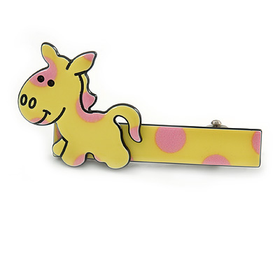 Children's/ Teen's / Kid's Yellow/ Pink Donkey Acrylic Hair Beak Clip/ Concord Clip/ Clamp Clip In Silver Tone - 50mm L
