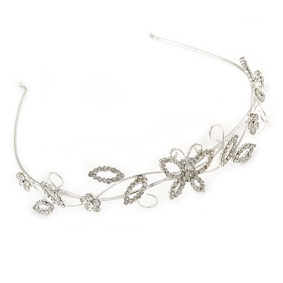 Statement Clear Crystal Butterfly and Flower Tiara Headband - main view