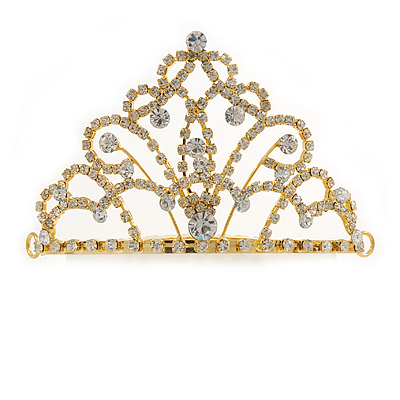 Bridal/ Wedding/ Prom/ Party Gold Plated Clear Crystal Hair Comb/ Tiara - 10.5cm
