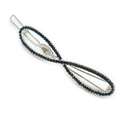 Silver Plated Teal Crystal 'Infinity' Hair Slide/ Grip - 70mm Across - main view