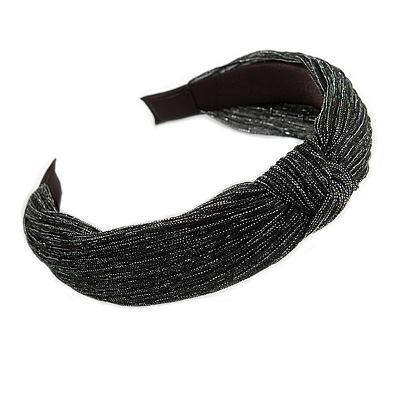 Black with Silver Thread Fabric Flex HeadBand/ Head Band