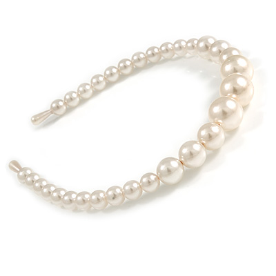 Bridal/ Prom/ Wedding Light Cream Faux Pearl Flex Hair Band/ Headband - Adjustable