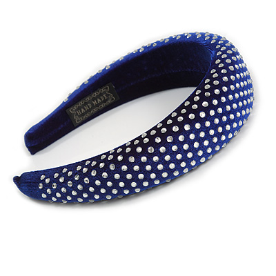 Retro Thicken Padded Velvet Diamante Wide Chunky Hair Band/ HeadBand/ Alice Band in Blue - main view