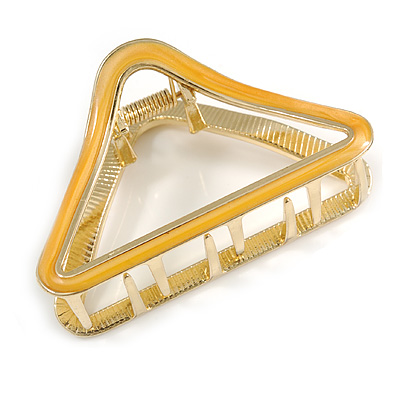 Gold Tone Yellow Enamel Triangular Hair Claw/ Clamp - 75mm Across - main view