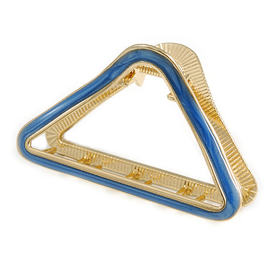 Gold Tone Blue Enamel Triangular Hair Claw/ Clamp - 75mm Across - main view