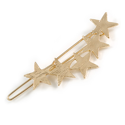 Multi Star Scratched Hair Slide/ Grip in Gold Tone - 60mm Across
