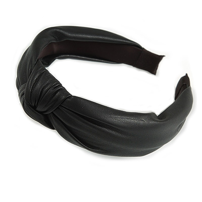 Wide Chunky Black PU Leather, Faux Leather Knot Hair Band/ HeadBand/ Alice Band - main view