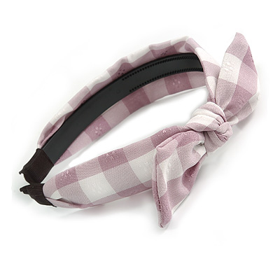 Lilac/ White Checked Fabric Bow Alice/ Hair Band/ HeadBand - main view