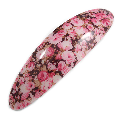 Romantic Floral Acrylic Oval Barrette/ Hair Clip in Pink/ Beige - 90mm Long