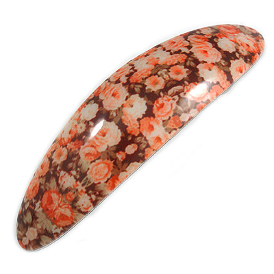 Romantic Floral Acrylic Oval Barrette/ Hair Clip in Orange/ Brown - 90mm Long - main view