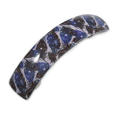 Purple/ Black Feather Motif Acrylic Square Barrette/ Hair Clip - 85mm Long